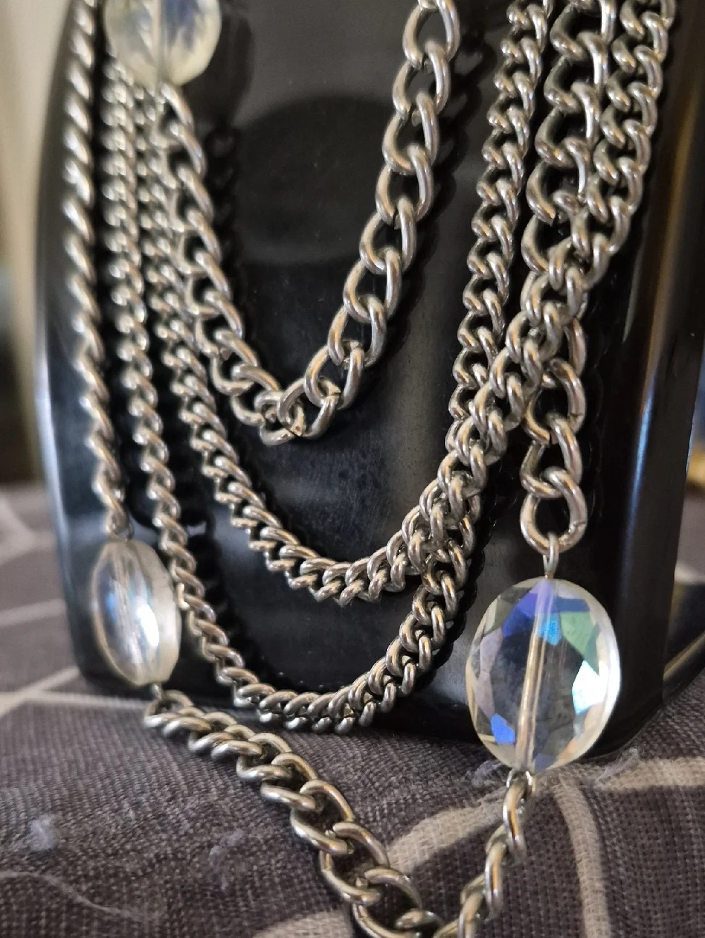 Banana Republic Multi Cuban Silver AB Iridescent crystal Beaded Layered Necklace